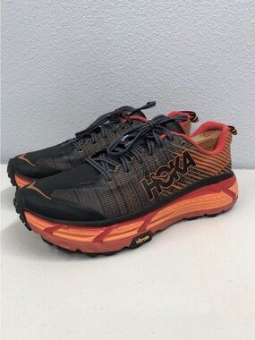 Hoka One One Dark Gray with Orange Athletic Trail Shoes